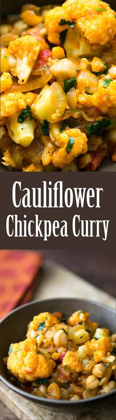 two pictures of cauliflower and chickpea curry