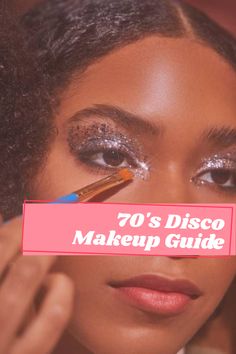 70s Make Up Looks Disco, 70s Disco Glam Makeup, 70’s Makeup Ideas, Womens Disco Hairstyles, Disco Night Makeup, Disco 1970s Style, Disco Era Makeup, Modern Disco Makeup, Disco Hair Styles