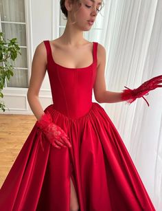 Taffeta Ball Gown For Banquet, Taffeta Ball Gown With Fitted Bodice For Gala, Red Fitted Satin Ball Gown, Red Fitted Gown For Debutante Ball, Fitted Red Gown For Debutante Ball, Prom Season Taffeta Ball Gown With Fitted Bodice, Taffeta Ball Gown With Fitted Bodice For Prom, Fitted Bodice Taffeta Corset Dress For Wedding, Elegant Overbust Ball Gown For Debutante Ball