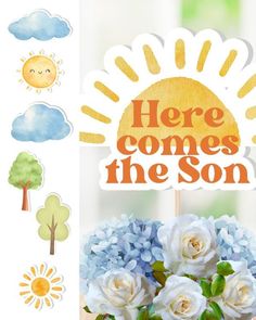 Get ready for some sunny fun with our 'Here comes the Son' party props! Perfect for a boy baby shower, this sun-themed set is sure to brighten up your day. Don't miss out on the chance to add a playful and modern décor touch to your next baby welcoming with these trendy party props. Perfect for DIYing your own centerpieces, decorating your backdrop or balloon garland, and adding a touch of decor to your dessert table. Images are single sided. Approx. 10"-11" tall This listing is for the prop cutout only (no base included). Made of 0.25" thick foam Sun Baby Shower Theme Table, Sun Party Theme, Retro Baby Showers, Here Comes The Son, Diy Centerpiece, Baby Shower Table Decorations, Sunshine Baby Showers, Baby Shower Table, Custom Theme