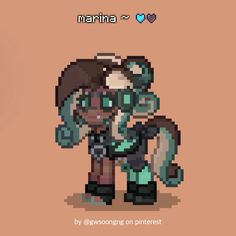 an image of a cartoon character in pixel art with the words marina on it's chest