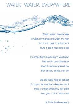 a poem written in blue water with bubbles