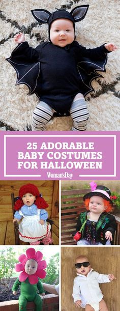 a collage of halloween costumes for babies and toddlers with text overlay that reads as adorable as baby dolls for halloween