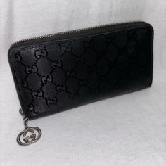 Gently Used, In Beautiful Condition. Please Look At Photos And Ask Questions Before Purchasing Item. 100 Percent Authentic. Gucci Logo, Gucci Wallet, Gucci Black, Gucci Bags, Long Black, 100 Percent, Gucci Bag, Black Silver, Wallets