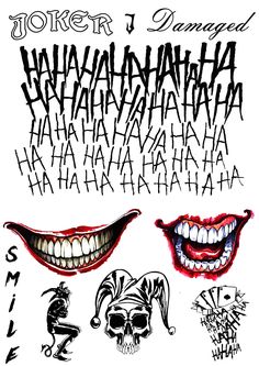 an image of some scary faces with different expressions on them, including the words joker and damaged