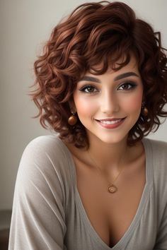 hairstyles, fall hair color, chocolate copper hair, dark copper balayage, brunette hair Curly Hair Photos, Short Curly Haircuts, Short Wavy Hair, Haircuts For Medium Hair, Penteado Cabelo Curto, Short Hair Haircuts, Short Curly Hair, Great Hair