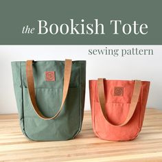 the bookish tote sewing pattern is available in two sizes and has multiple pockets