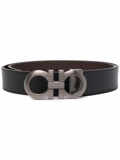 Black leather Double Gancini leather belt from SALVATORE FERRAGAMO featuring Gancini plaque, punch-hole detailing and adjustable fit. Belt Black, Buckle Belt, Hole Punch, Salvatore Ferragamo, Leather Belt, Black Leather, Buckle, Leather, Black