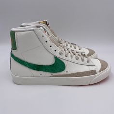 Nike Blazer Mid ' 77 White / Green Womens Shoes Brand New, With Original Box. Product Code: Fd0759 133 Price Is Firm. Fast And Professional Shipping! Will Ship Next Business Day. Check Out My Closet For Models Such As Ultraboost Nmd R1 Swift Run Both Mens And Womens Shoes Nike Blazer Mid 77 Low Green, White And Green Nike Shoes, Pink And Green Nike Blazers, Blazers Nike Women Green, Nike Custom Green High-top Sneakers, Nike Blazer Mid 77 White, Nike Blazer Mid 77, Nike Sneakers Women, Nike Blazers Mid