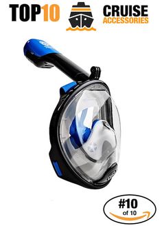 an image of a scuba mask with the words top 10 cruise accessories written below it