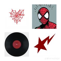 the spider - man logo is shown in red and black, with an arrow pointing to it