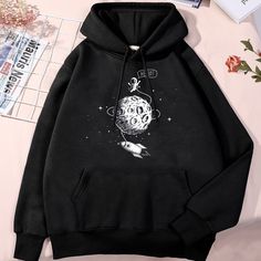 All sizes available. Moon Hoodie Aesthetic, Black Anime Style Hooded Sweatshirt, Black Anime Hooded Sweatshirt, Kawaii Goth Sweatshirts & Hoodies, Black Punk-style Hooded Hoodie, Goth Fashion, Fleece Hoodie, School Outfits, Winter Outfits