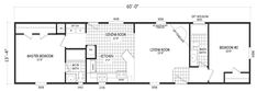 the floor plan for a mobile home with two bedroom and living quarters, including an attached bathroom