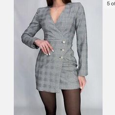 Zara Woman’s Black White Plaid Blazer Mini Dress New With Tags Size:Xs Gray Mini Dress For Work, Zara Winter Formal Mini Dress, Zara Mini Dress For Winter Formal, Zara Formal Mini Dress For Winter, Zara Mini Dress For Formal Winter Occasions, Zara Long Sleeve Mini Dress For Office, Zara Mini Dress For Office In Winter, Chic Gray Zara Dress, Chic Gray Long Sleeve Mini Dress