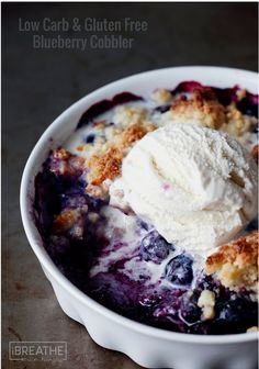 blueberry cobbler with ice cream in a bowl