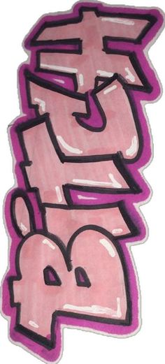 graffiti sticker with the letter e on it's face and two faces drawn in pink