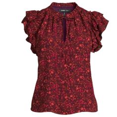 Nwt Bcbg Paris Size Xs (0-2) Women's Flutter Sleeve Top Flower Floral Print Autumn Liberty Burgundy Color. Fully Line, Ties Strings At Neck. Material 100% Polyester. Machine Wash Cold, Gentle Cycle. Measurements Approximately: Underarm To Under Arm 18" Across And Length 21". Tag Color: Autumn Liberty Burgundy Floral. Comes From A Smoke-Free Pet Free Home. Purple Flutter Sleeve Top For Summer, Purple Flutter Sleeve Tops, Mock Neck Shirt, Tuxedo Style, Paris Woman, Leopard Print Top, Burgundy Floral, Black And White Blouse, Striped Long Sleeve Shirt