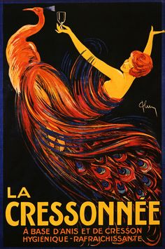 a poster with a woman holding a glass in her hand and the words la cressonnee on it