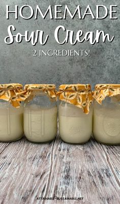 four jars filled with homemade sour cream