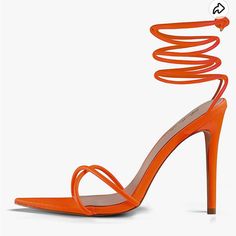 Elisabet Tang Heeled Sandals, Women's Sexy Strappy 4.3 Inch Stilettos High Heels Lace Up Heeled Sandals Pointed Open Toe Party Dress Shoes Orange Pointed Toe Sandals For Party, Trendy Orange Heels For Party, Trendy Orange Party Heels, Chic Orange Heels, Orange Ankle Strap Heels For Party, Orange High Heel Sandals For Party, Orange Pointed Toe Heels For Night Out, Orange Open Toe Heels With Wrapped Heel, Orange Strappy Heels With Heel Strap