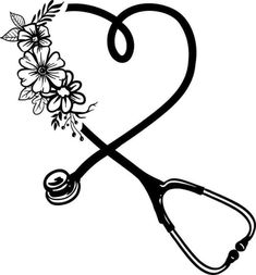 a stethoscope with flowers in the shape of a heart