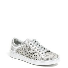 Lady Couture-Paris Sneaker Give your street style a daring look with the Paris sneaker from Lady Couture. This low-top pair is fashioned with geometric cut-outs and rhinestone accents for sparkling appeal! Metallic Silver, Paris, Street Style, Boots, Couture, Sneakers