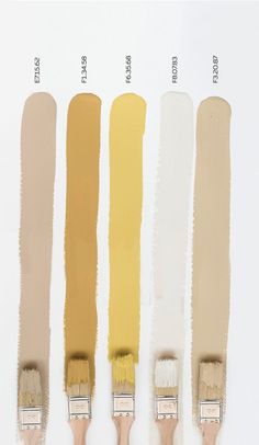 four different shades of paint being used to create the same color scheme for each painting brush