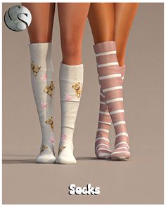 two women's socks with teddy bears on them and the words socks written below