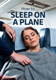 a woman getting her hair cut by a man who is sitting in a chair with the words how to sleep on a plane