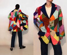 Cheap Multicolor Layering Outerwear, Multicolor Wool Outerwear For Spring, 70s Maximalism Fashion, Vintage Multicolor Blazer For Fall, Winter Multicolor Patchwork Blazer, Retro Multicolor Wool Outerwear, Fitted Multicolor Wool Outerwear, Vintage Multicolor Patchwork Outerwear, Spring Multicolor Patchwork Blazer