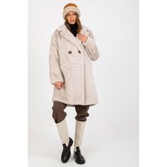 Fur coat with long sleeves, buttoned. The coat is fully lined, with slip pockets on the sides. Polyester 100 % Size Total length Chest one-size-fits-all 94 cm 120 cm Beige Fur Coat For Cold Weather, Cream Long Coat With Pockets, Long Beige Cozy Outerwear, Beige Long Cozy Outerwear, Casual Beige Long Wool Coat, Oversized Beige Pea Coat With Pockets, Cream Wool Coat With Button Closure, Oversized Beige Wool Coat With Pockets, Long Beige Outerwear For Winter