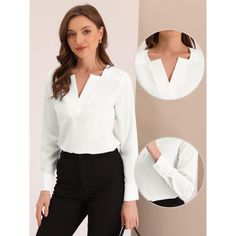 This v-neck blouse with a solid color and long-sleeve details shows off your elegance. Pair with jeans or skirts to complete the stylish look. This blouse top is a versatile product. You can effortlessly create a stunning and chic look, and it can be graceful and elegant at work. This blouse is suitable for many occasions, such as work, office, business, daily dresses, dating, or shopping. Daily Dresses, Office Blouse, Women's Blouses, Office Business, Casual Office, Blouse White, Daily Dress, Office Casual, Work Office