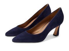 Bernardo Faryn - Women's Shoes : Dark Navy Suede : It's time that you unleash your minimalist but sophisticated fashion game by stepping out in the Bernardo Faryn Heels. Leather upper, lining, and insole. Easy slip-on style. Closed pointed toe. Flared mid-height heel design. Leather outsole. Made in Brazil. Measurements: Heel Height: 2 3 4 in Weight: 9 oz Product measurements were taken using size 9, width M. Please note that measurements may vary by size. Business Slip-on Heels With Pointed Toe, Trendy Slip-on Heels For Work, Chic Slip-on Court Shoes For Work, Slip-on Pointed Toe Office Heels, Slip-on Pointed Toe Court Shoes For Office, Slip-on Pointed Toe Heels For Office, Pointed Toe Office Heels, Slip-on High Heels For Work, Slip-on Heels For Work