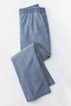 Summer’s perfect ‘jeans’ – breezy and light, relaxed and ultra versatile, all season long. Pull-on waist with front slant and back patch pockets. | Women's Lakeside Chambray Pants - Summer Sky Wash - 24W Spring Light Wash Pants With Straight Hem, Spring Light Wash Straight Hem Pants, Light Wash Straight Hem Spring Pants, Light Wash Pants With Straight Hem For Spring, Light Wash Straight Hem Bottoms For Work, Relaxed Mid-rise Cotton Pants, Spring Medium Wash Bottoms With Welt Pockets, Everyday Washed Blue Bottoms With Straight Hem, Spring Casual Bottoms With Straight Hem