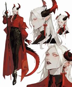 some anime characters with white hair and horns