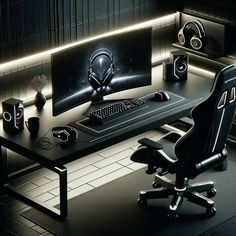 Gaming Setup Idea. Gaming monitor, Gaming chair, Computer desk, RGB Keyboard, Gaming Headset, Gaming Setup, PC Setup, LED Lighting, Office, Black Aesthetic. #gamingsetups #computersetup #monitor #gamingchair #computerdesk #gamingheadset #pcgaming #UltimateGamingSetup #pcgamingsetup #computersetupidea #gamingmonitor #ledlighting #led #pcgaming #gamingsetupidea #keyboard #computer #aesthetic #officespace #setup #officesetup #gamingroom #gamingsetuproom Led Gaming Setup