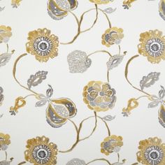 a white and gold wallpaper with flowers on it