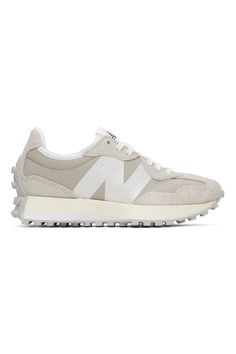 New Balance: Taupe 327 Sneakers | SSENSE Beige Sneakers With Logo Patch For Streetwear, New Balance Clothing, New Balance For Women, New Balance Outfit, Shoes 2022, Textile Logo, New Balance Sneakers, New Balance Sneaker, Accessories For Women