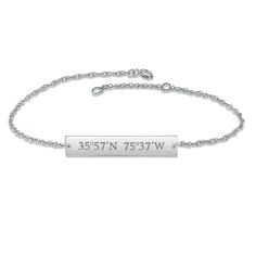 This striking bracelet is crafted in 14K white gold and features a chic horizontal bar customized with special coordinates of your choosing. The 7.25-inch rope chain fastens securely with a spring ring clasp. Bar Bracelet, Bar Bracelets, Rope Chain, Spring Rings, Sterling Silver Bracelets, Apparel Accessories, Jewelry Bracelets, Jewelry Accessories, White Gold