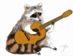 a drawing of a raccoon playing the guitar