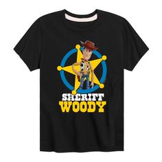 Toy Story - Sheriff Woody - Toddler And Youth Short Sleeve Graphic T-Shirt - Celebrate the essence of Disney's Toy Story with officially licensed apparel featuring unique designs crafted exclusively by Hybrid Apparel. Each piece brings beloved characters, iconic imagery, and memorable moments to life, offering Toy Story fans a one-of-a-kind way to showcase their passion. Sheriff Woody, Trending Graphic Tees, Cat Top, Kids Clothes Boys, Fabric Names, Top Graphic Tees, Memorable Moments, Toys For Boys, Black Media