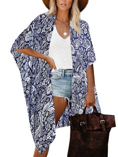 PRICES MAY VARY. This beach coverup cardigan is made of 100% viscose. One size kimono fits all body shape. Length 35.5 inch (90cm) Hand wash the Kimono with cold water and add Laundry detergent.If machine washing, it is recommended to put it into a laundry bag to avoid damage. Bohemian inspired print in birds and flowers These overswim styles are the perfect addition to your summer wardrobe staples - making the transition from the beach to bar the most stylish one yet. Swimsuit Coverups Beach, Coverups Beach, Cardigan Summer, Swimsuit Coverups, Summer Wardrobe Staples, Moss Rose, Suit Covers, Summer Kimono, Summer Cardigan