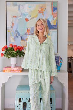 Scalloped Pajama Set Long - Elephant Falls Chic Pajama Party Bachelorette, Sage Green Pajamas, Pajama Astethic, Winter Pajama Set, Hospital Pajamas For Mom, Women’s Pajama Sets, Women’s Pajamas, Christmas Pjs Aesthetic, Maternity Pjs