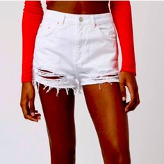 Super Cute New Topshop Moto Mom Shorts Us Size 10 - Please See Flat Lay Measurements In Pics!! Boxj22-88 Moto Mom, Us Size 10, Mom Shorts, Flat Lay, Jean Shorts, Topshop, Color White, Super Cute, Size 10