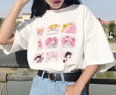 Pink / White Sailor Moon Anime Tee Sailor Moon Shirt, Sailor Moon Anime, Pastel Outfit, Cute Dress Outfits, Anime Tees, Spring Outfits 2022, Cute Spring Outfits, Outfits 2022, Cute Comfy Outfits