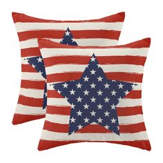 two red, white and blue pillows with stars on them