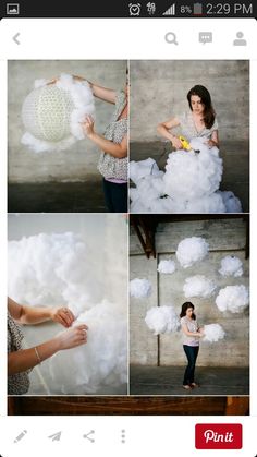 a woman is holding cotton balls in her hands