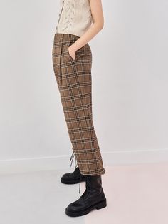 MO&Co. Women's Checkered Straight Pants Features : - Straight pants - High waist - Built-in contrast liningCode : MBB3PAT017Length of size M is 106cmBrown : Model is 179cm tall and wearing a size M MATERIALS & CARE : Material : 64.2% Polyester 34.1% Viscose 1.7% SpandexMachine wash separately under 30°C Do not bleach, hang to dry Iron and dry at low temperature Do not soak, do not expose to the sun Wash with neutral detergent Dehydrate in time after washing and then dryPlease select your own siz Stylish Jeans For Women, Trousers Pattern, Stylish Jeans, Black Trousers, Straight Pants, Fashion Help, High Waisted Pants, In Time, The Sun