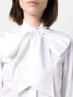 Thom Browne oversized-bow Poplin Cotton Shirt - Farfetch Chic Cotton Shirt With Tie Sleeves, Elegant Cotton Blouse With Tie Sleeves, Oversized Chic Formal Shirt, Chic Oversized Formal Shirt, White Blouse With Tie Sleeves For Daywear, Oversized Elegant Cotton Blouse, Long Sleeve Shirt With Bow For Spring, White Tie Sleeves Blouse For Office, White Fall Blouse With Bow