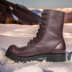 Indulge in timeless style and unparalleled craftsmanship with our Handmade Genuine Leather Burgundy Boots. These high quality unisex winter boots seamlessly blend fashion and functionality, making them a versatile choice for any wardrobe. Embrace the rugged charm of military and combat boots, while reveling in the durability and comfort that these boots offer. ⚜️ Sizes: From 5 to 11 US Size ⚜️ Materials: Genuine Leather, Solid Rubber Sole ⚜️ Features: 100% Handmade Shoes, Made to Order ✨  All ou Classic Outdoor Combat Boots With Round Toe, Classic Round Toe Combat Boots For Outdoor, Classic Ankle Combat Boots For Outdoor, Classic Burgundy Ankle Boots, Goodyear Welted Combat Boots With Round Toe For Winter, Classic Combat Boots With Vibram Sole For Winter, Winter Lace-up Boots With Rubber Sole And Snip Toe, Winter Combat Boots With Leather Sole And Snip Toe, Classic Winter Combat Boots With Leather Sole